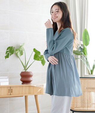 Tiaclasse L ヴィンテージサテンドッキングニットチュニック ブルー