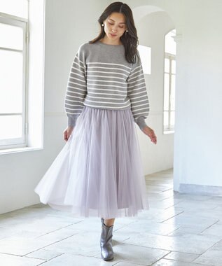 ANY 【ウエストゴム】チュールフレアースカート ライトグレー