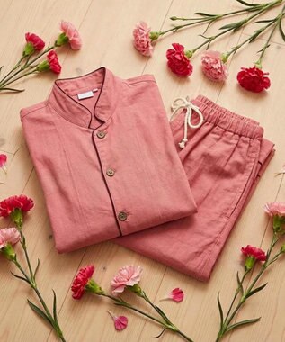 京和晒綿紗 【紗栄子さん愛用パジャマの色違い/UNISEX】ガーゼパジャマ 2重合わせ 草木染め【さんご】 さんご