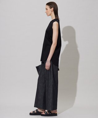 ICB L 【接触冷感・洗える】コンパクトスムース ノースリーブ Tシャツ ブラック系