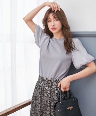 ANY SIS 【洗える】バルーンスリーブ ニットＴシャツ アイスグレー