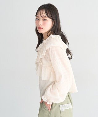 earth music&ecology シアーチェック2wayオフショルブラウス Ivory