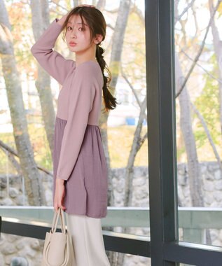 Tiaclasse L ヴィンテージサテンドッキングニットチュニック ピンク