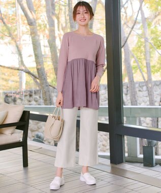 Tiaclasse L ヴィンテージサテンドッキングニットチュニック ピンク