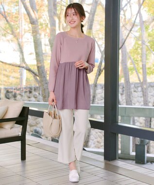 Tiaclasse L ヴィンテージサテンドッキングニットチュニック ピンク