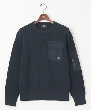 JOSEPH ABBOUD MOUNTAIN 【イージーケア/速乾性/軽量糸使用】 クルーネックコンビ プルオーバー ニット ネイビー系