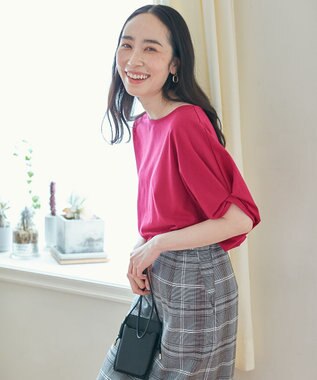 ANY 【接触冷感/UVケア/シワになりにくい】ドルマンスリーブ Tブラウス ローズ