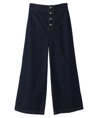 earth music&ecology ボタンフライワイドデニムパンツ Indigo