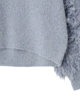 YECCA VECCA ラメフェザー袖フリンジニット Blue