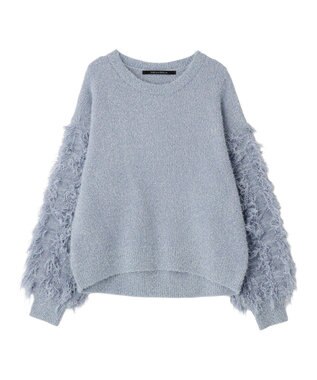 YECCA VECCA ラメフェザー袖フリンジニット Blue