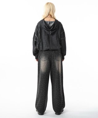 WEGO 【ユニセックス着用ITEM】スーパーバギーラインストーンデニムパンツ デニムブラックソノタ