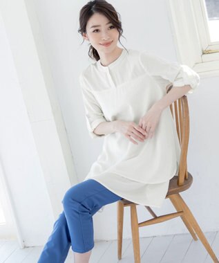 Tiaclasse 【洗える】レイヤードヘムシャツチュニック オフホワイト