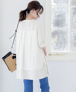 Tiaclasse L 【洗える】レイヤードヘムシャツチュニックブラウス オフホワイト