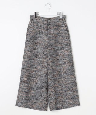 自由区 【洗える】エアリーツイードワイドクロップド パンツ グレイッシュミントミックス