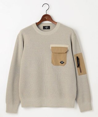 JOSEPH ABBOUD MOUNTAIN 【イージーケア/速乾性/軽量糸使用】 クルーネックコンビ プルオーバー ニット アイボリー系