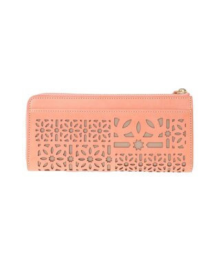 genten マルチカットワークミニ L字ファスナー長財布 コーラルピンク