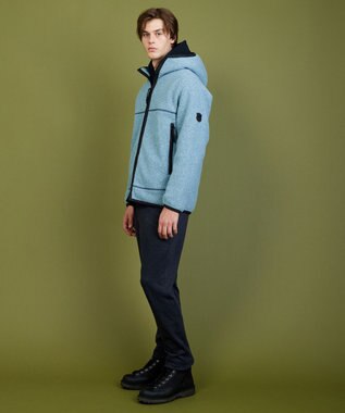 JOSEPH ABBOUD MOUNTAIN 【軽量/リサイクルウール使用】ヘリンボンウールフリース フーディ サックスブルー系