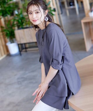 Tiaclasse L 【洗える】レイヤードヘムシャツチュニックブラウス ラベンダーブルー