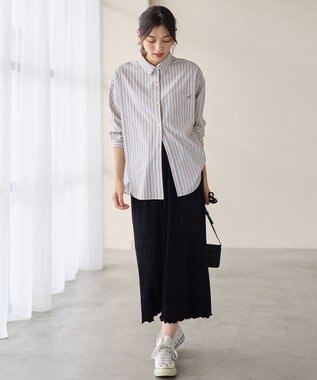 ANY オーバーサイズシャツ ベージュストライプ