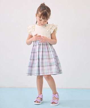 ANY KIDS チェック ドッキングワンピース ミント
