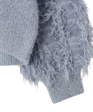 YECCA VECCA ラメフェザー袖フリンジニット Blue