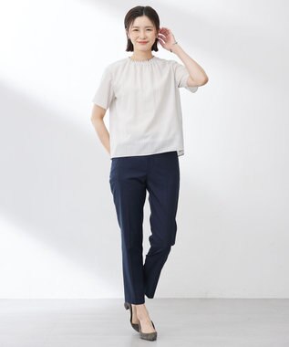 J.PRESS LADIES 【セットアップ対応・洗える・撥水】コットンFITTY テーパード パンツ ネイビー系