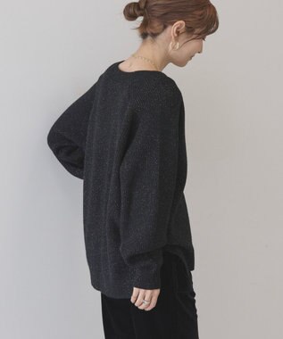 AMERICAN HOLIC バイパチラメ入りＶネック片畦ニットカーディガ Black