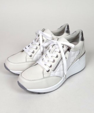 Dominic3 ヒールアップ サイドキルティング ジップスニーカー ブラック