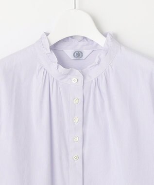 J.PRESS LADIES 【洗える】 BEZ VEGA フリル ストライプ ブラウス ふじ色系1