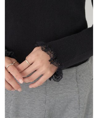 earth music&ecology レースドッキングリブニット Black