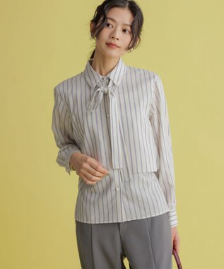 組曲 ニューリヨセルシャーティングマルチWAY ブラウス ベージュストライプ系1