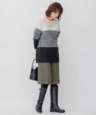 23区 【洗える】ウールナイロン カラーブロック ニット モノトーン系