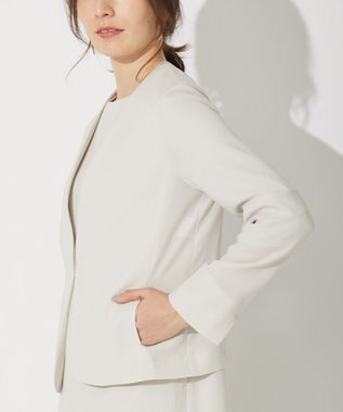 自由区 【セットアップ可】ダブルクロス ノーカラージャケット ベージュ系