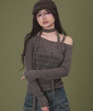 WEGO チョーカー付きボーダーロゴトップ