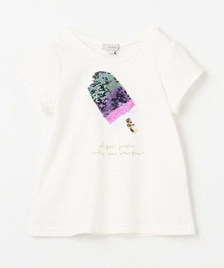 ANY KIDS 接触冷感スパンコールTシャツ オフホワイト×アイス