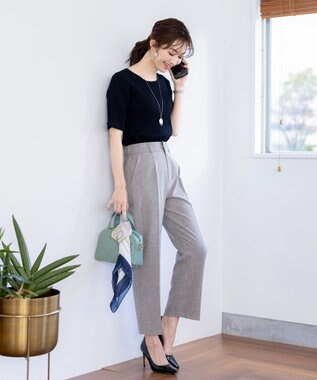 Tiaclasse 【セットアップ可・洗える】麻調薄地ストレートパンツ グレー