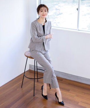 Tiaclasse 【セットアップ可・洗える】麻調薄地ストレートパンツ グレー