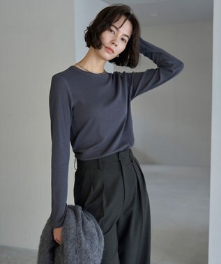 UNFILO コットンカシミヤ クルーネックカットソー チャコール