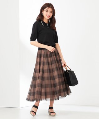 ANY SIS 【洗える】バイカラー ポロニット ブラック