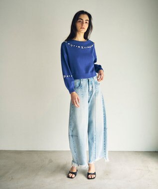 GRACE CONTINENTAL マルチビジューニットトップ ブルー