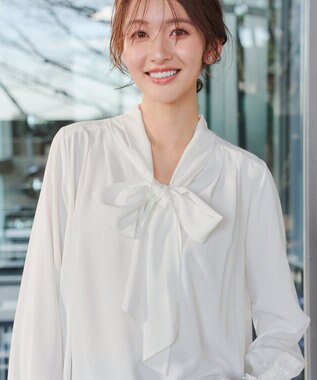 Tiaclasse 【ブラウス&ベスト&パンツ3点セット】リボンタイブラウス＋ベスト付き 3点セットアップ グレージュ