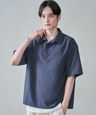 WEGO リネンライクスキッパーシャツ（SS） ブラック中濃色