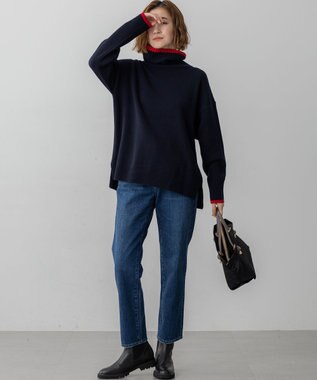 23区 S 【洗える】ウールカシミヤ コンビカラー オフタートル ニット ネイビー系