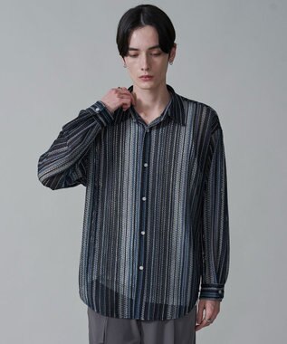 WEGO ストライプメッシュBIGシャツ（LS）