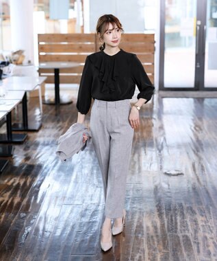 Tiaclasse 【セットアップ可・洗える】麻調薄地ストレートパンツ グレー