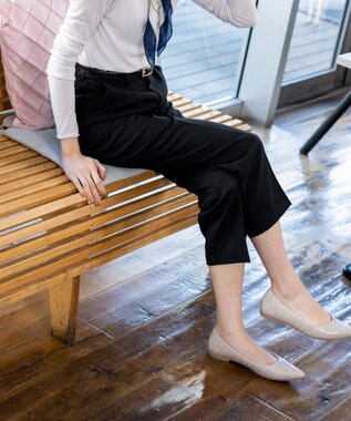 Tiaclasse 【セットアップ可・洗える】麻調薄地ストレートパンツ ブラック