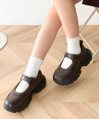 WEGO 厚底ベロクロストラップシューズ ブラウン