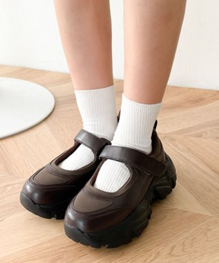 WEGO 厚底ベロクロストラップシューズ ブラウン