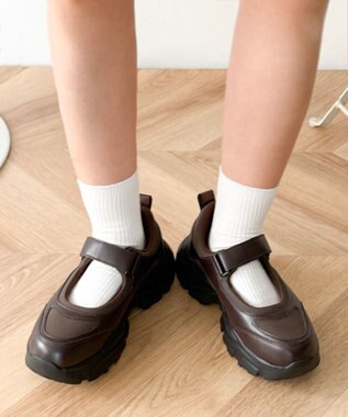 WEGO 厚底ベロクロストラップシューズ ブラウン