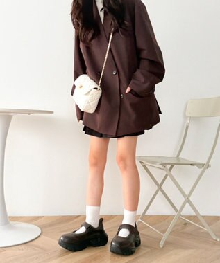 WEGO 厚底ベロクロストラップシューズ ブラウン